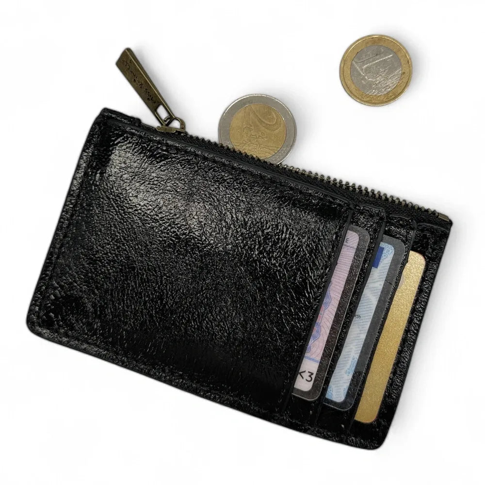 Porte-monnaie porte-cartes en cuir irisé EKKO Noir irisé