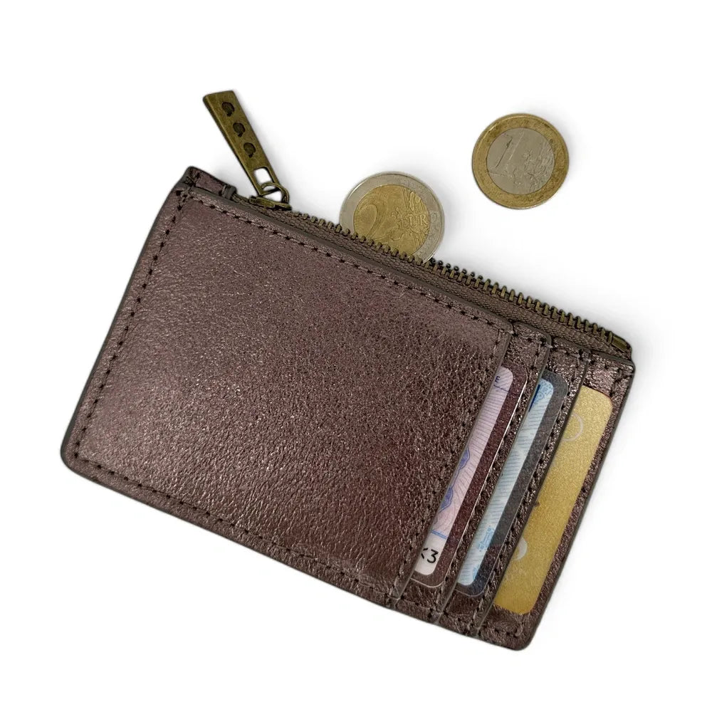 Porte-monnaie porte-cartes en cuir irisé EKKO Chocolat irisé
