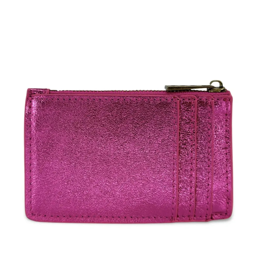 Porte-monnaie porte-cartes en cuir irisé EKKO Fuchsia irisé