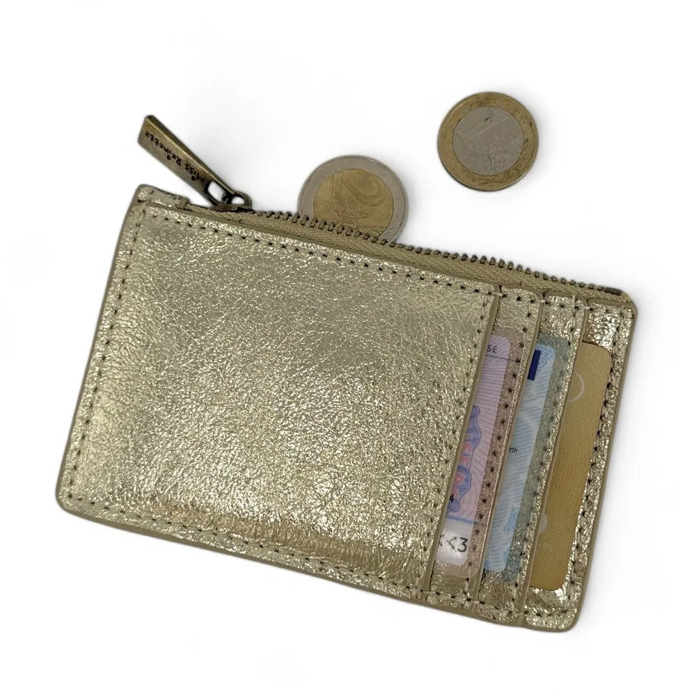 Porte-monnaie porte-cartes en cuir irisé EKKO Or pâle