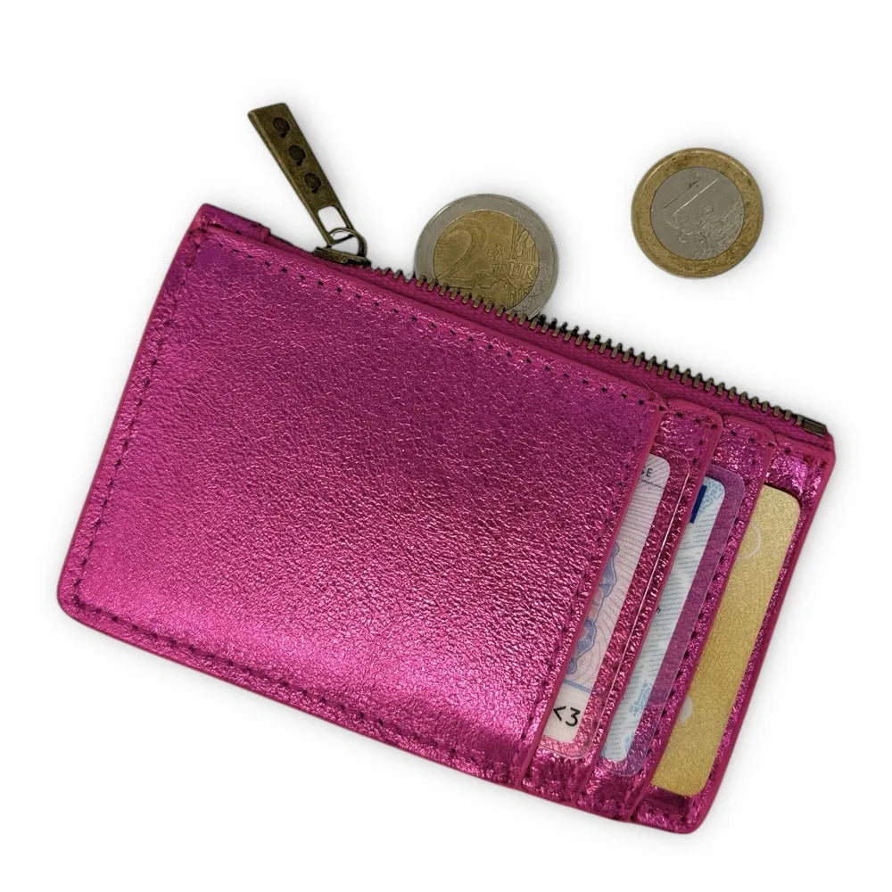 Porte-monnaie porte-cartes en cuir irisé EKKO Fuchsia irisé