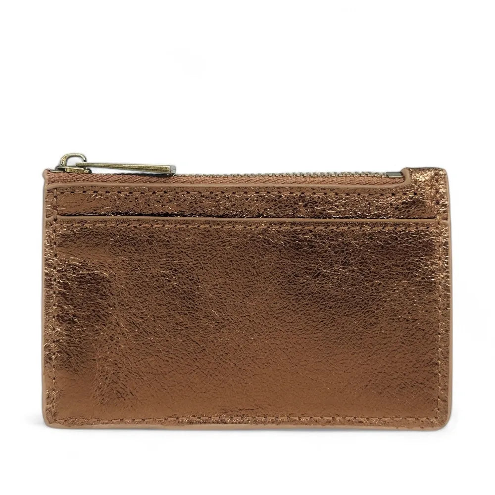Porte-monnaie porte-cartes en cuir irisé EKKO Bronze