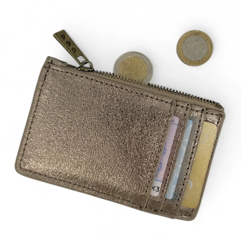 Porte-monnaie porte-cartes en cuir irisé EKKO Champagne irisé