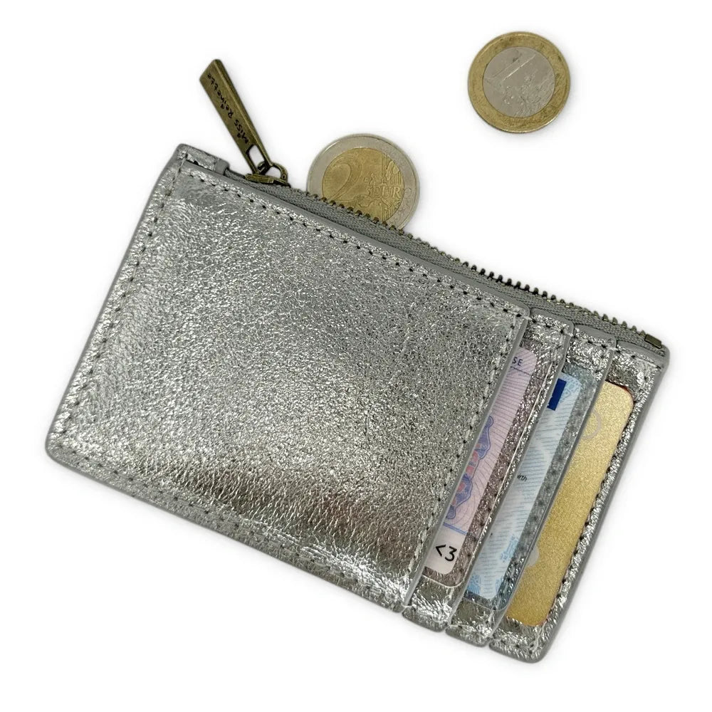 Porte-monnaie porte-cartes en cuir irisé EKKO Argent moyen