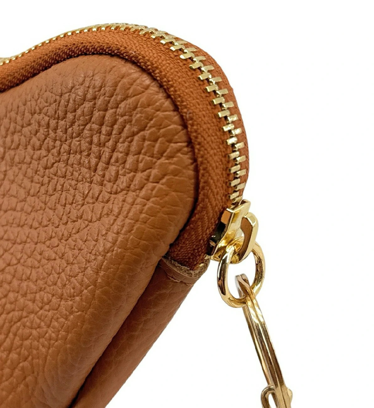 Schlüsselanhänger-Geldbörse aus genarbtem Leder SWEETIE Dunkles Camel