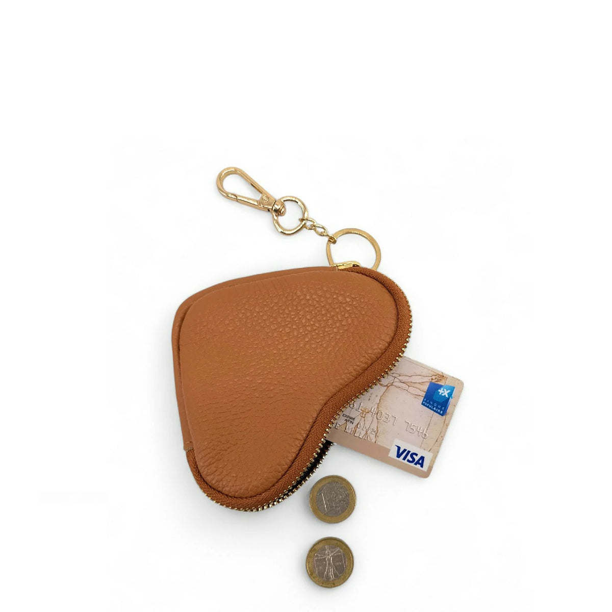 Schlüsselanhänger-Geldbörse aus genarbtem Leder SWEETIE Dunkles Camel