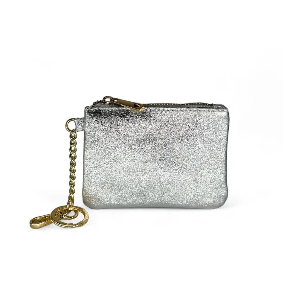 Porte-monnaie porte-clés en cuir irisé POCKET Argent clair