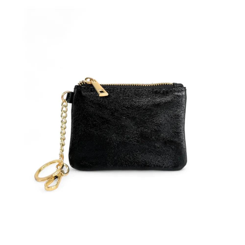 Porte-monnaie porte-clés en cuir irisé POCKET Noir irisé