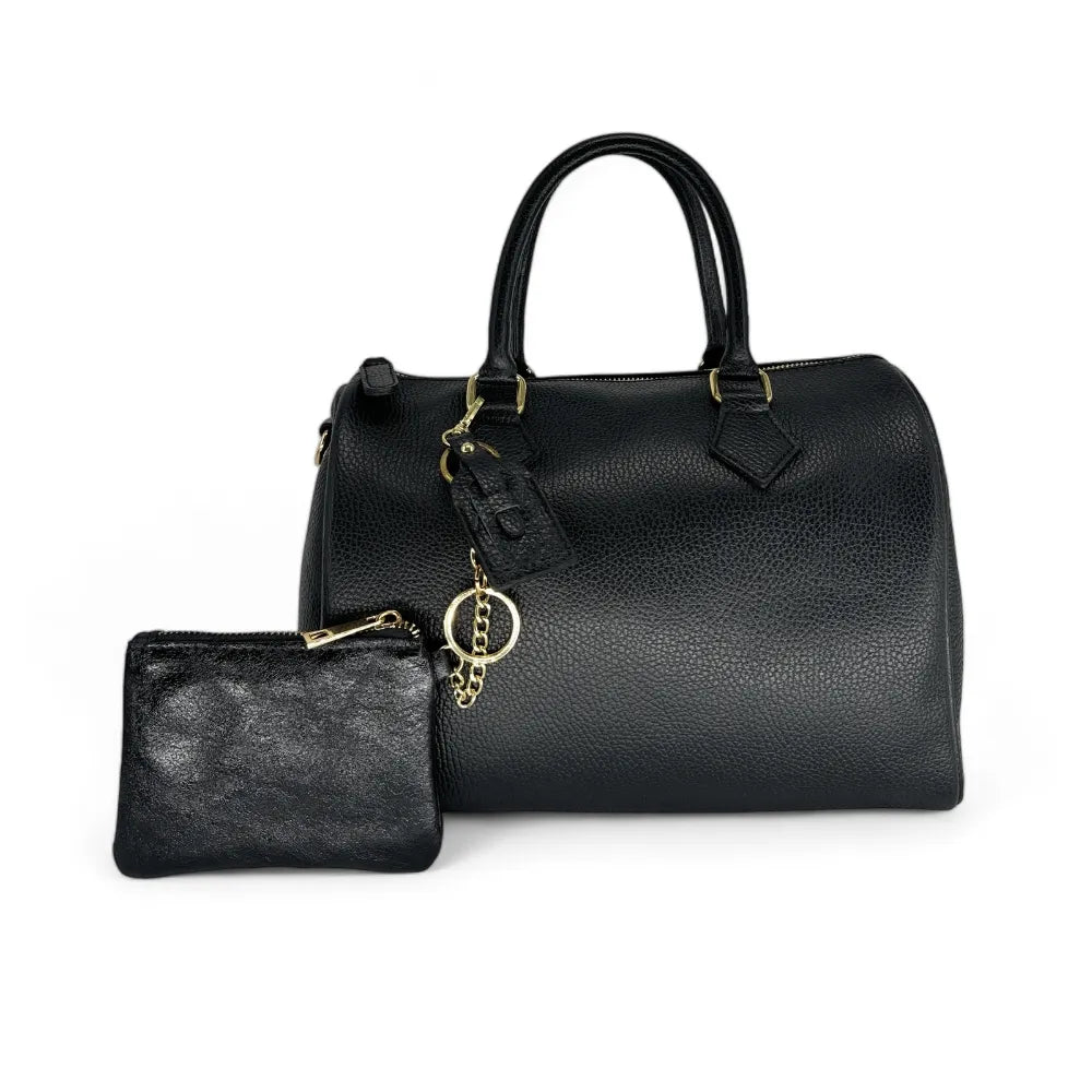 Porte-monnaie porte-clés en cuir irisé POCKET Noir irisé