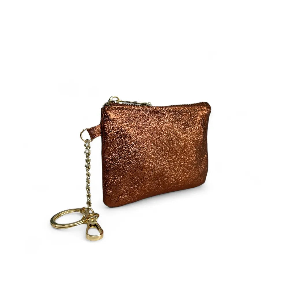 Porte-monnaie porte-clés en cuir irisé POCKET Bronze