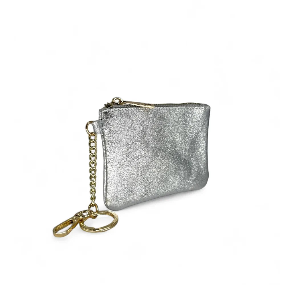 Porte-monnaie porte-clés en cuir irisé POCKET Argent clair