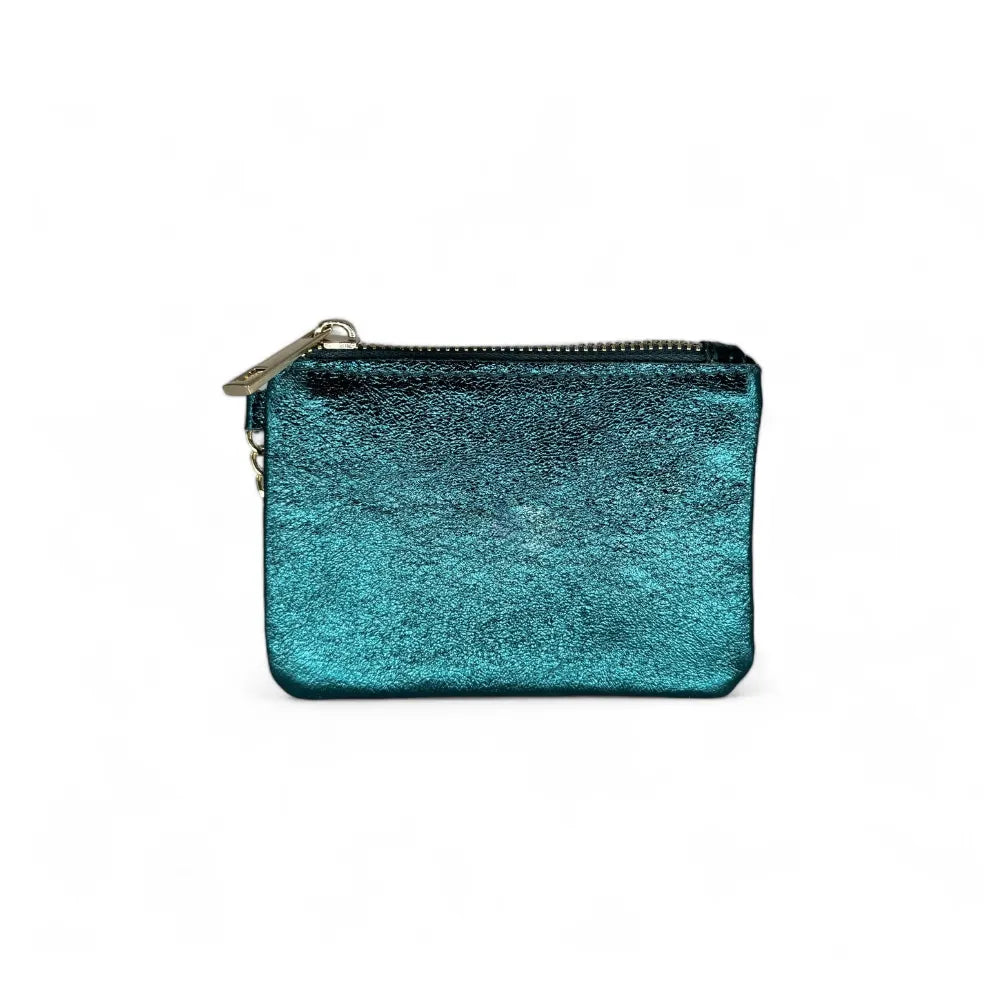 Porte-monnaie porte-clés en cuir irisé POCKET Bleu paon irisé