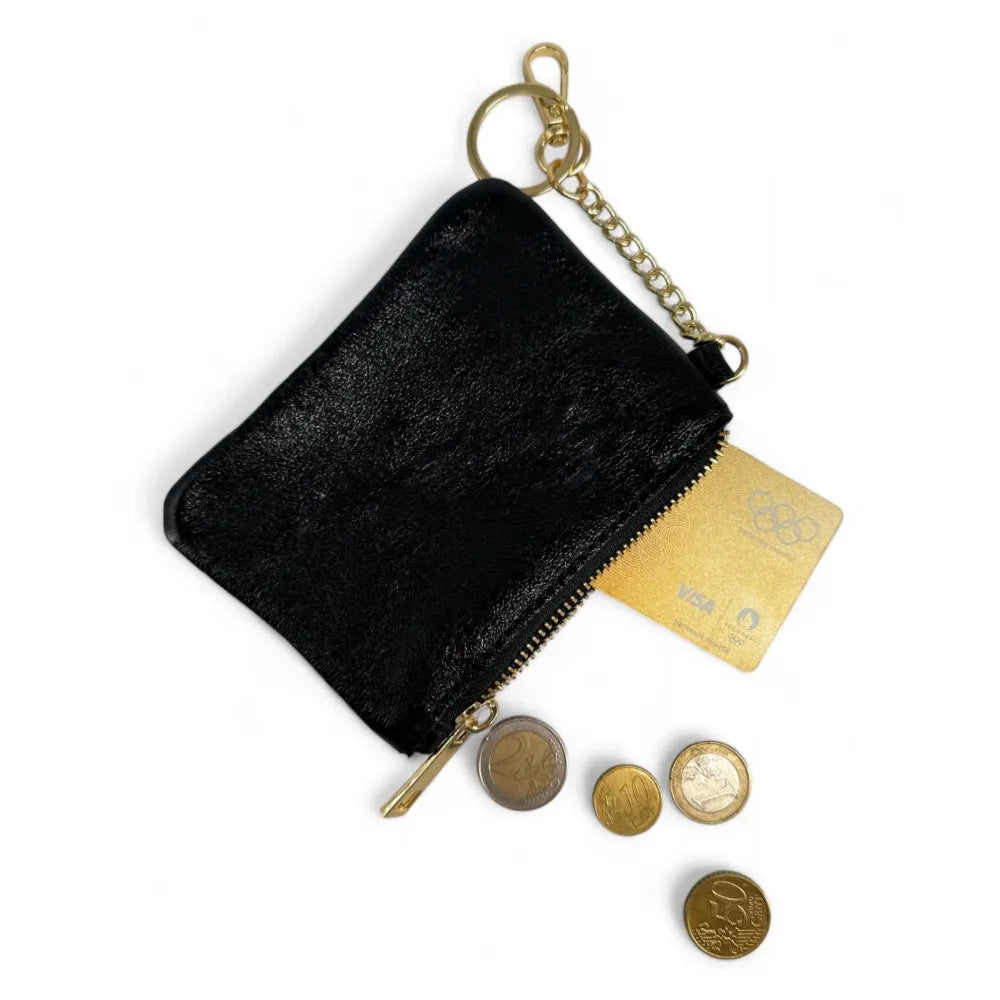 Porte-monnaie porte-clés en cuir irisé POCKET Noir irisé