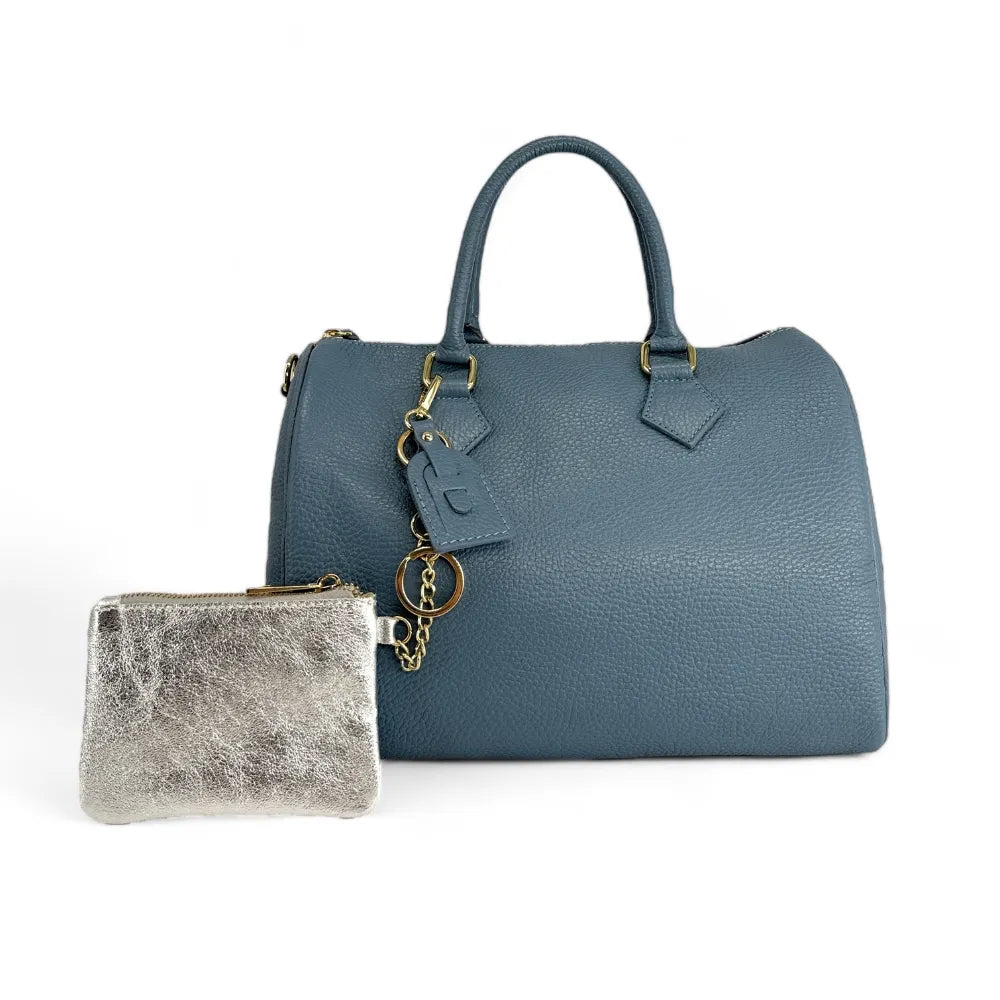 Porte-monnaie porte-clés en cuir irisé POCKET Argent clair