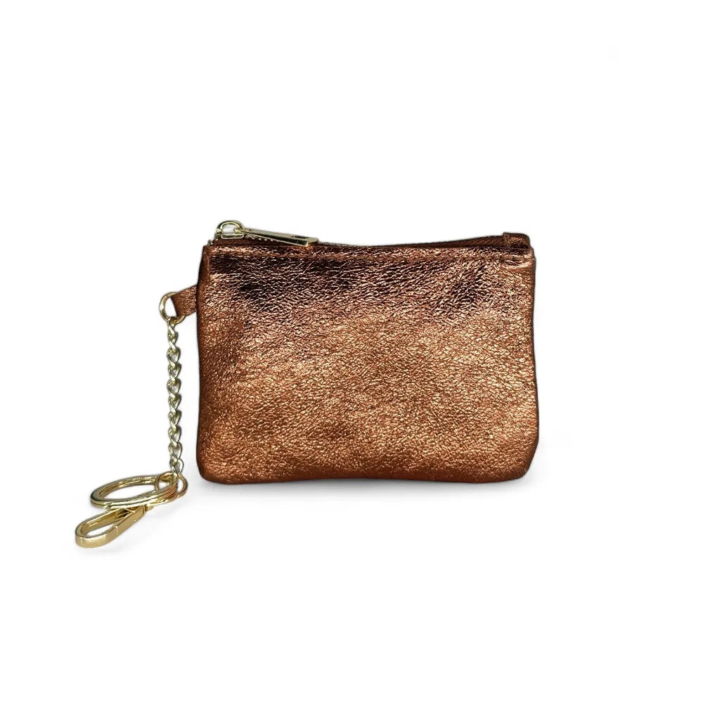 Porte-monnaie porte-clés en cuir irisé POCKET Bronze
