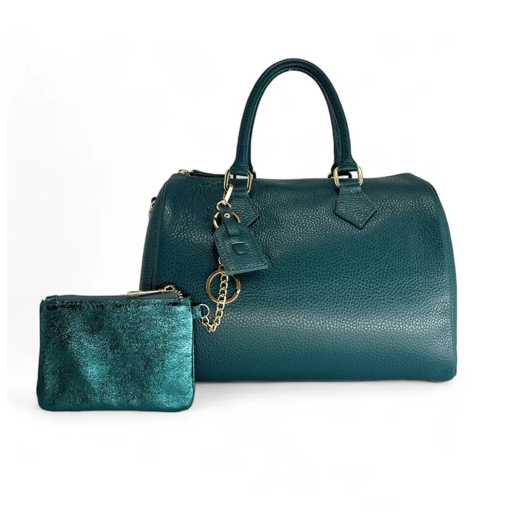 Porte-monnaie porte-clés en cuir irisé POCKET Bleu paon irisé