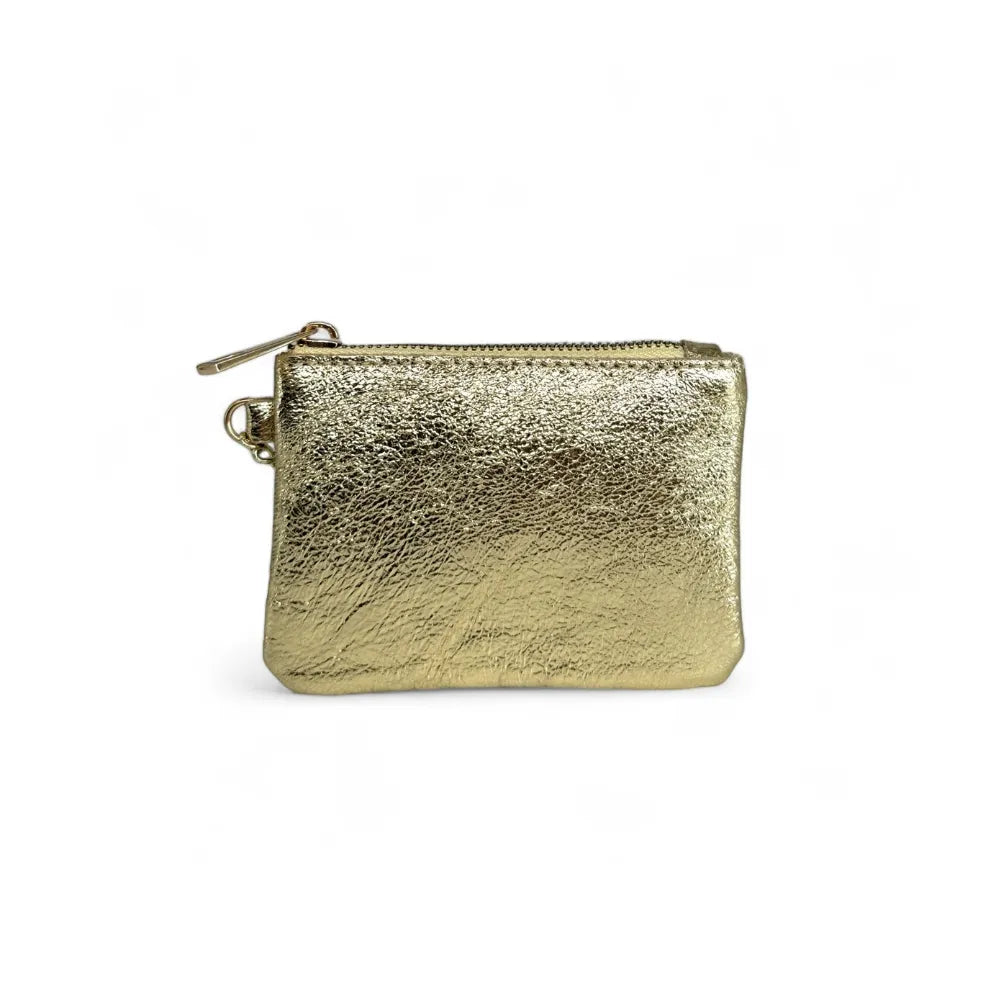 Porte-monnaie porte-clés en cuir irisé POCKET Or pâle