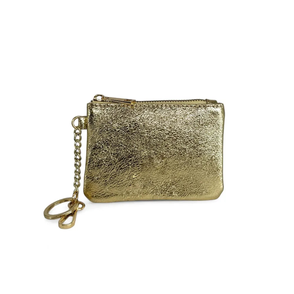 Porte-monnaie porte-clés en cuir irisé POCKET Or pâle