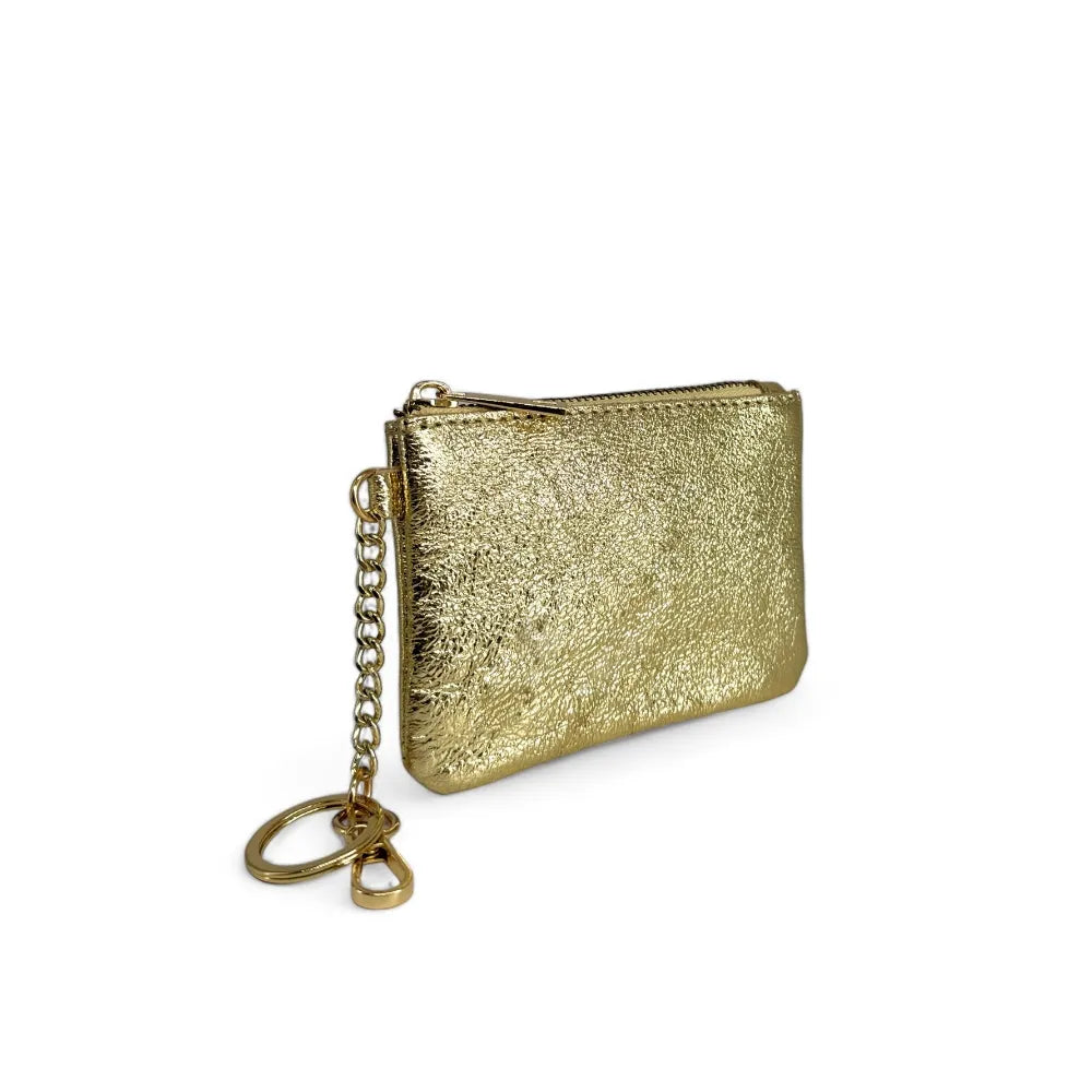 Porte-monnaie porte-clés en cuir irisé POCKET Or pâle