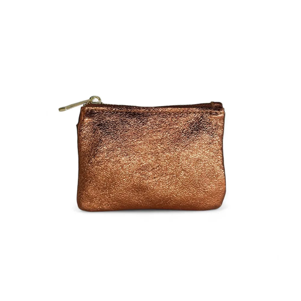 Porte-monnaie porte-clés en cuir irisé POCKET Bronze