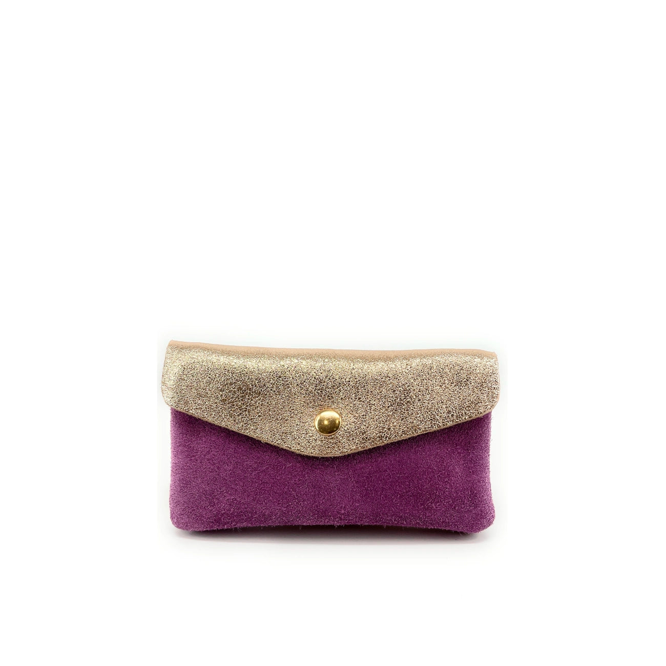 Pochette porte-monnaie en daim et cuir irisé COMBI Prune
