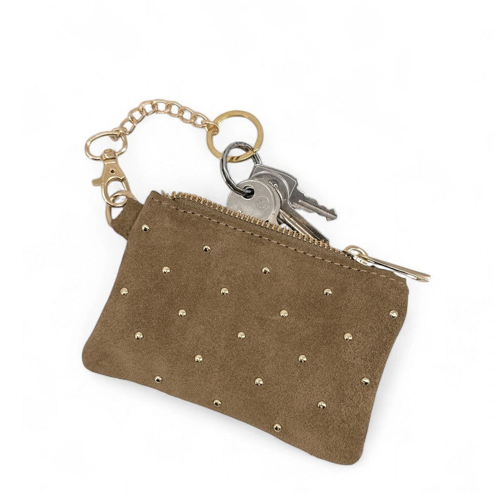Portamonete in pelle scamosciata TINY DOTS Tortora