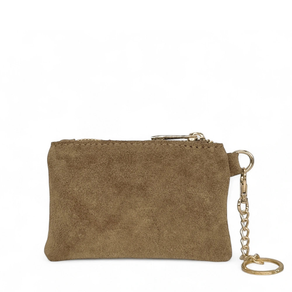 Portamonete in pelle scamosciata TINY DOTS Tortora