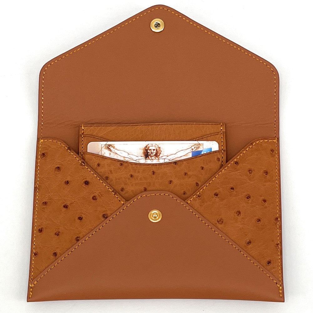 Porte-papiers en cuir d'autruche édition Haute-couture Camel