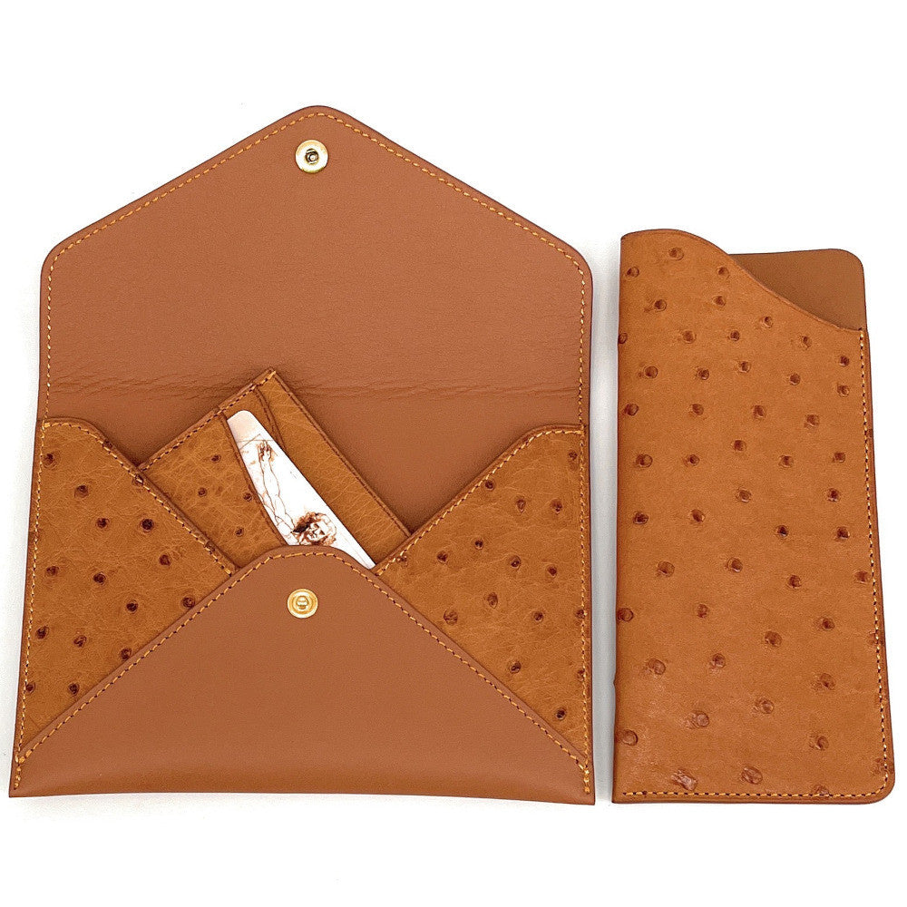Porte-papiers en cuir d'autruche édition Haute-couture Camel