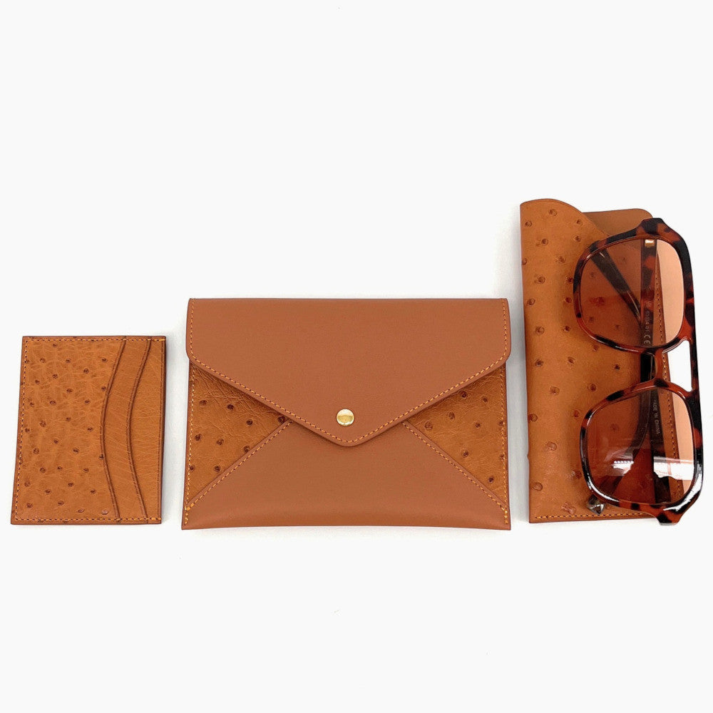 Porte-papiers en cuir d'autruche édition Haute-couture Camel
