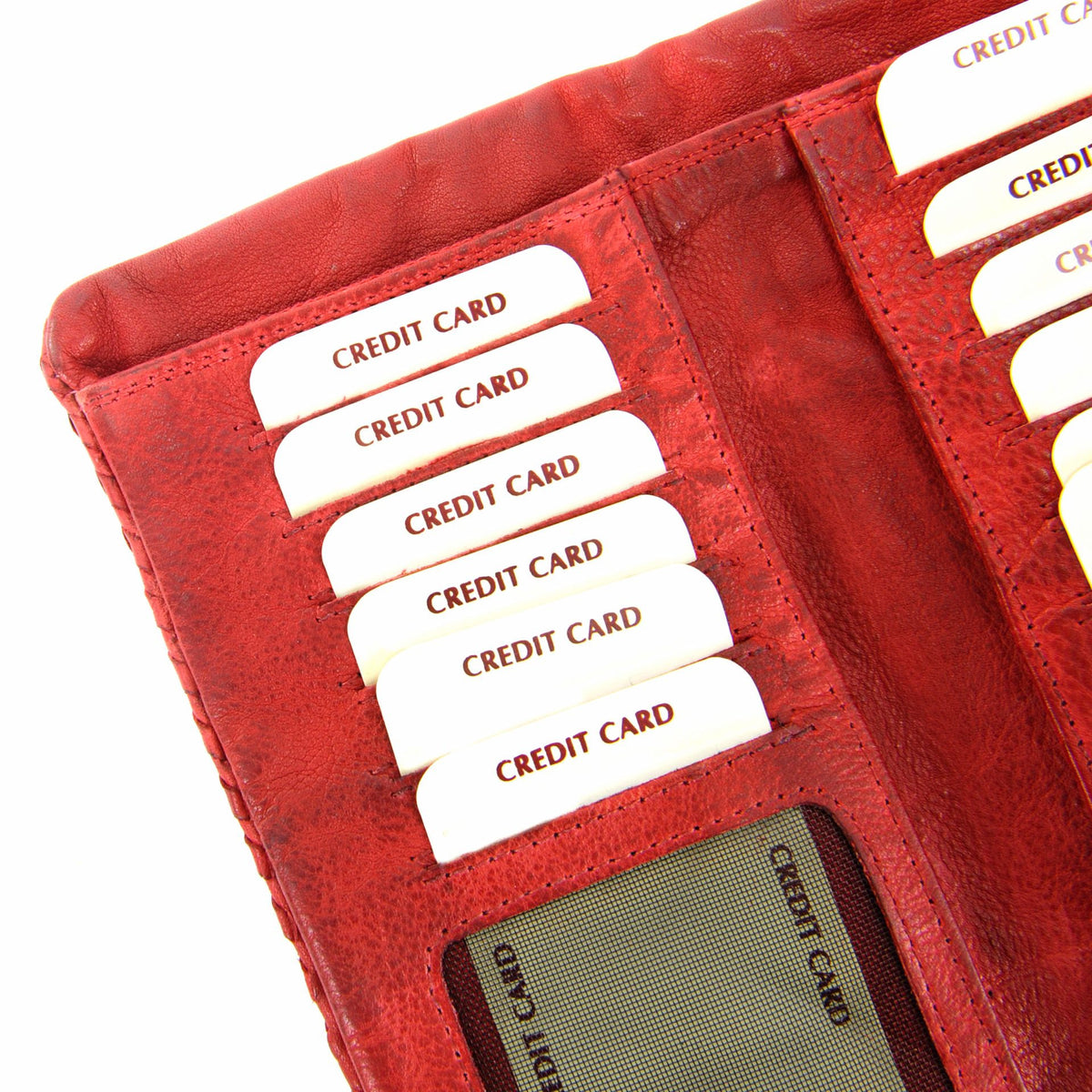 Portefeuille porte-monnaie en cuir tressé NAZCA Rouge garance