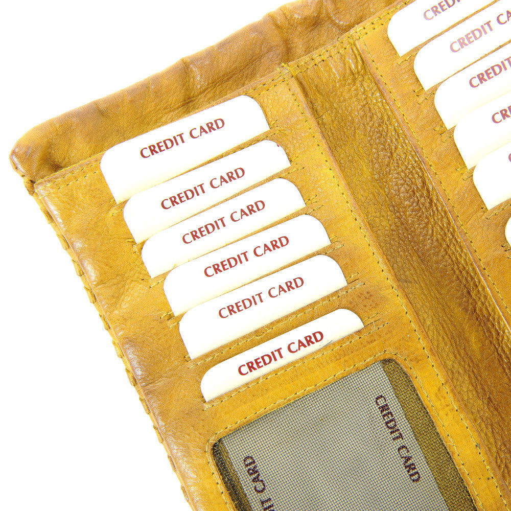 Portefeuille porte-monnaie en cuir tressé NAZCA Jaune Moutarde