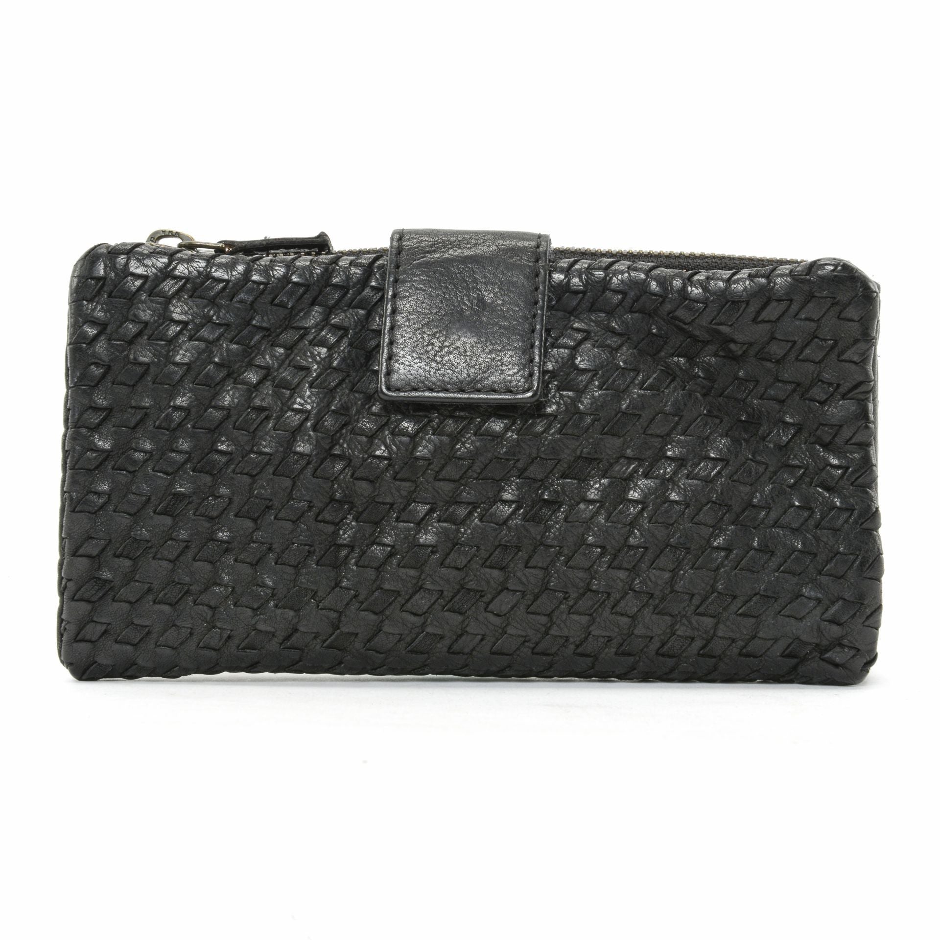 Portefeuille porte-monnaie en cuir tressé NAZCA Noir