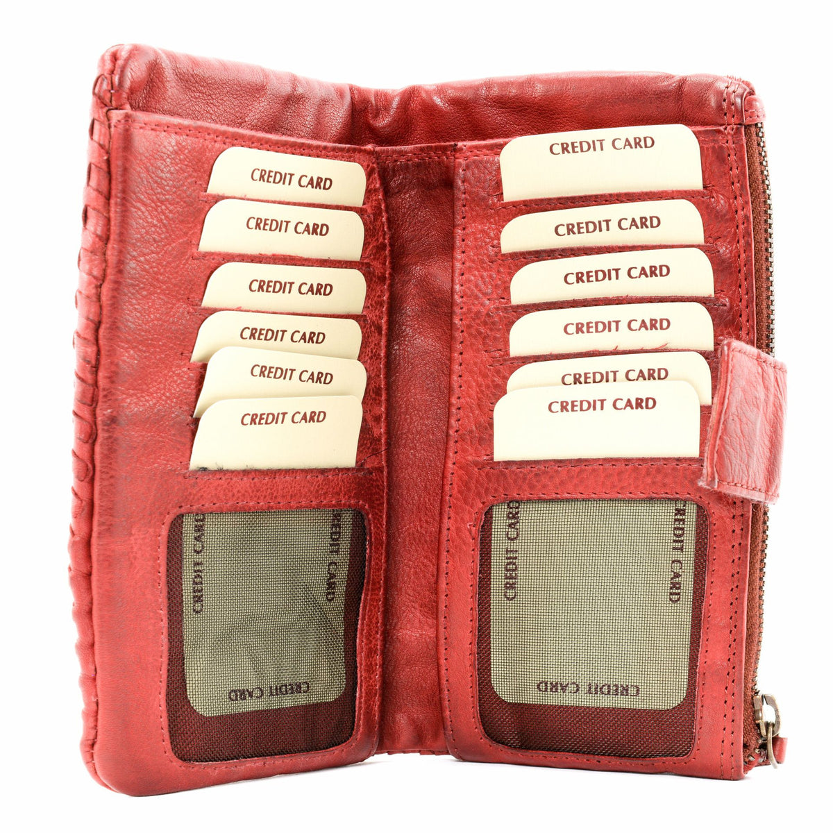 Portefeuille porte-monnaie en cuir tressé NAZCA Rouge garance