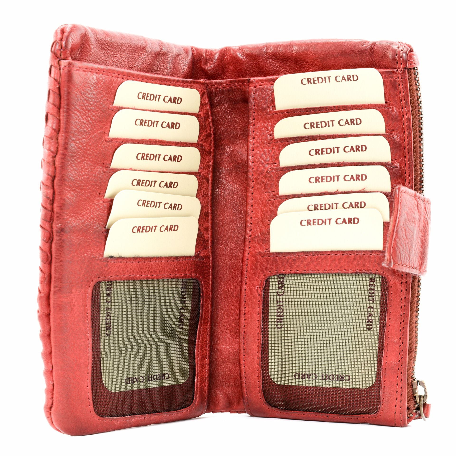 Portefeuille porte-monnaie en cuir tressé NAZCA Rouge garance
