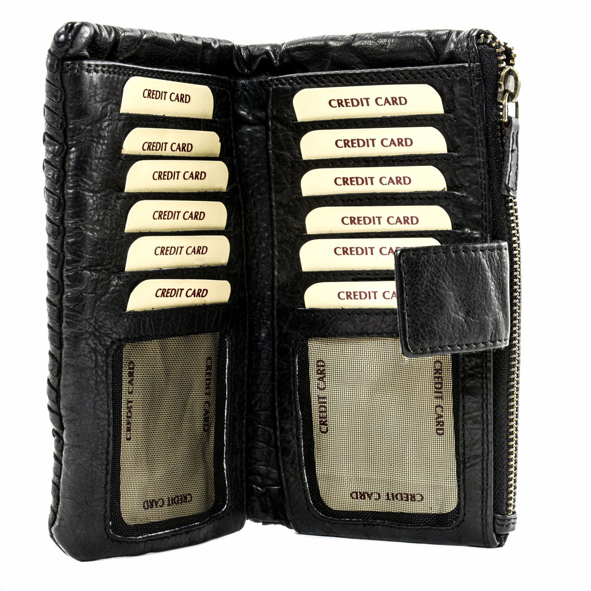 Portefeuille porte-monnaie en cuir tressé NAZCA Noir