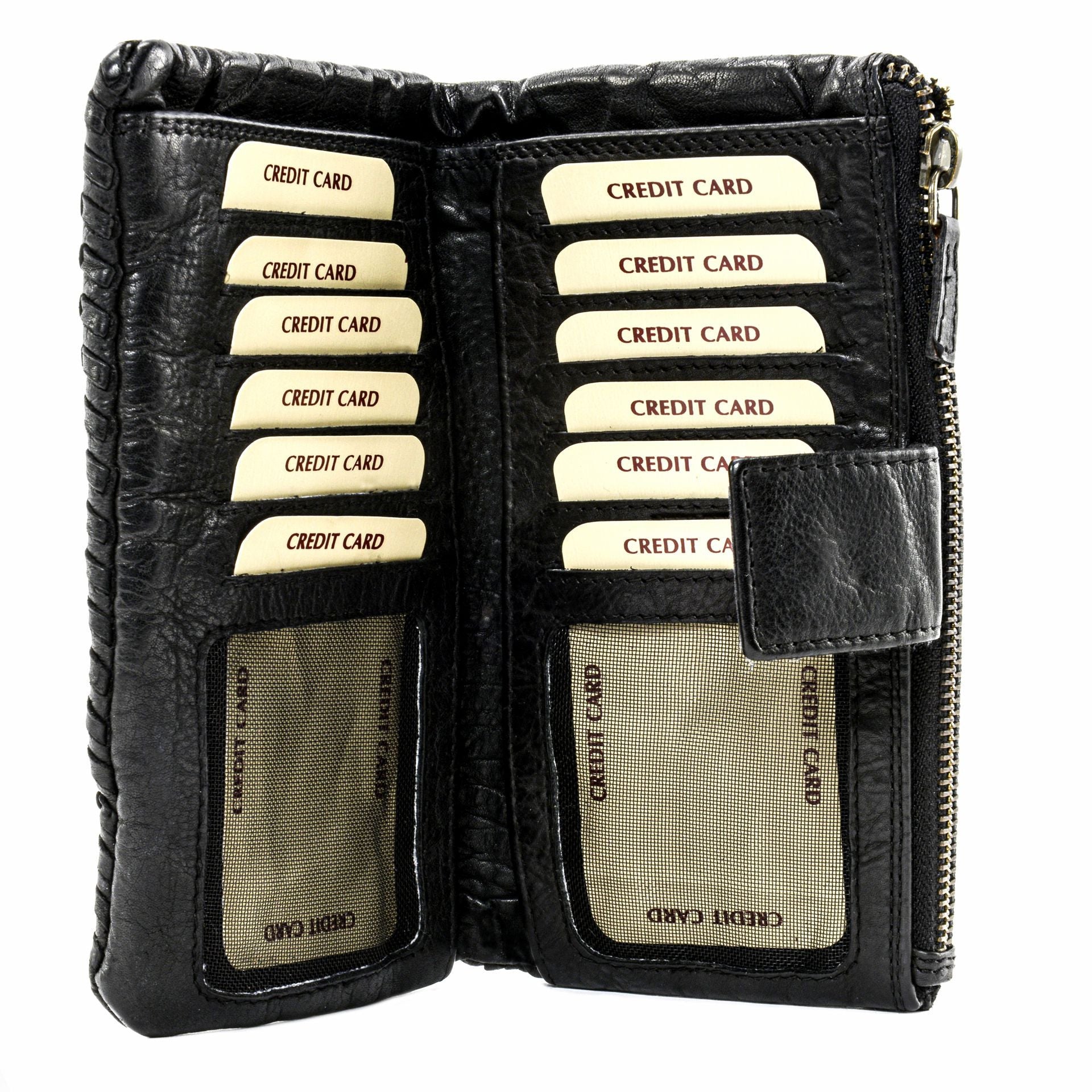 Portefeuille porte-monnaie en cuir tressé NAZCA Noir