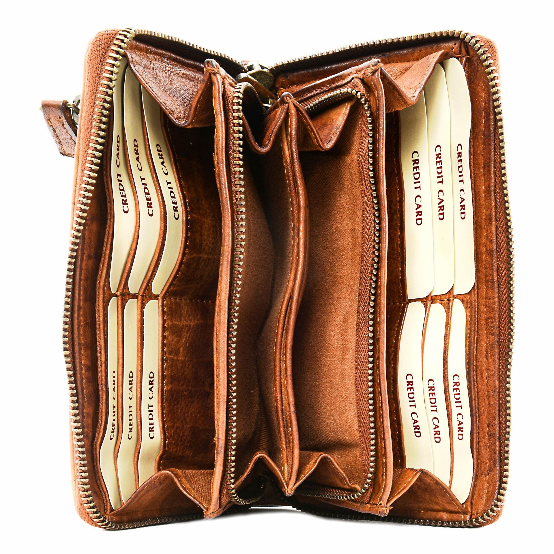 Portefeuille en cuir tressé WADI RUM Cognac