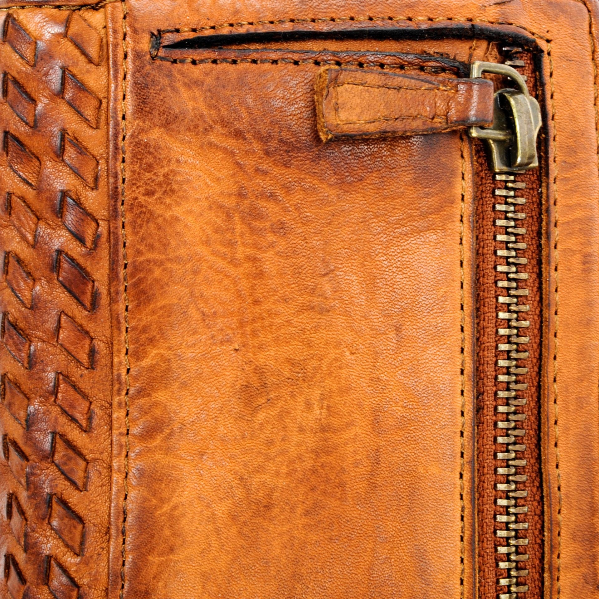 Portefeuille en cuir tressé WADI RUM Cognac