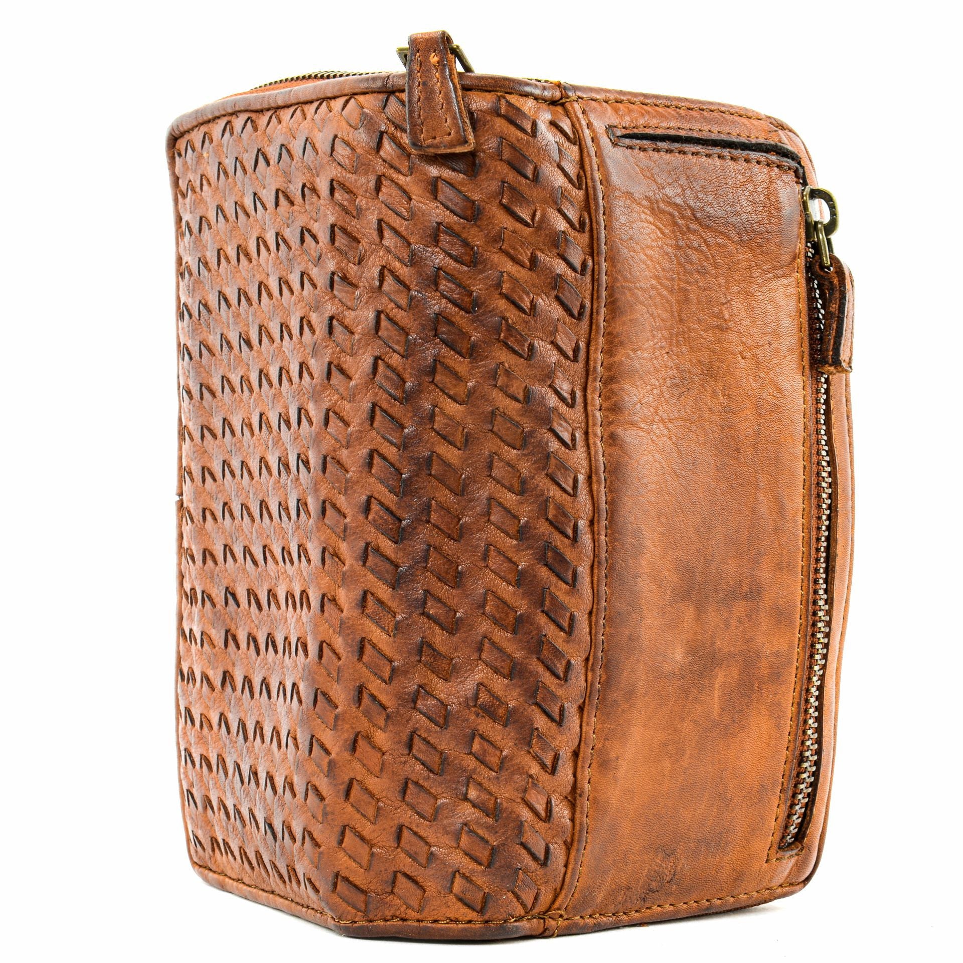 Portefeuille en cuir tressé WADI RUM Cognac