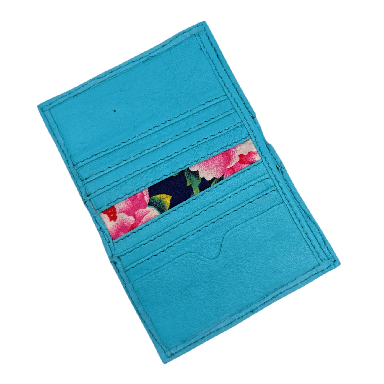 Porte-cartes en cuir lisse IMPRESSION Bleu turquoise