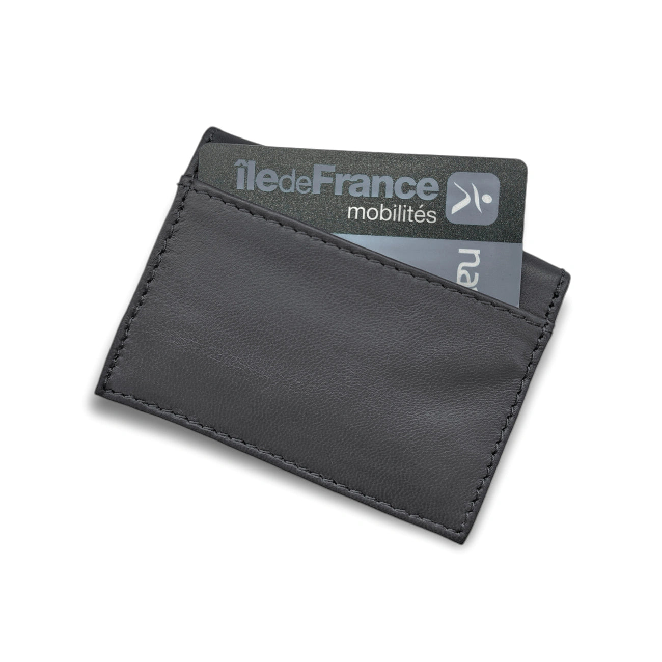 Porte-cartes en cuir lisse IMPRESSION Gris ardoise