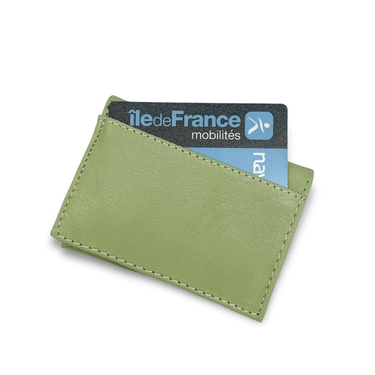 Tarjetero de piel lisa IMPRESSION Verde matcha latte