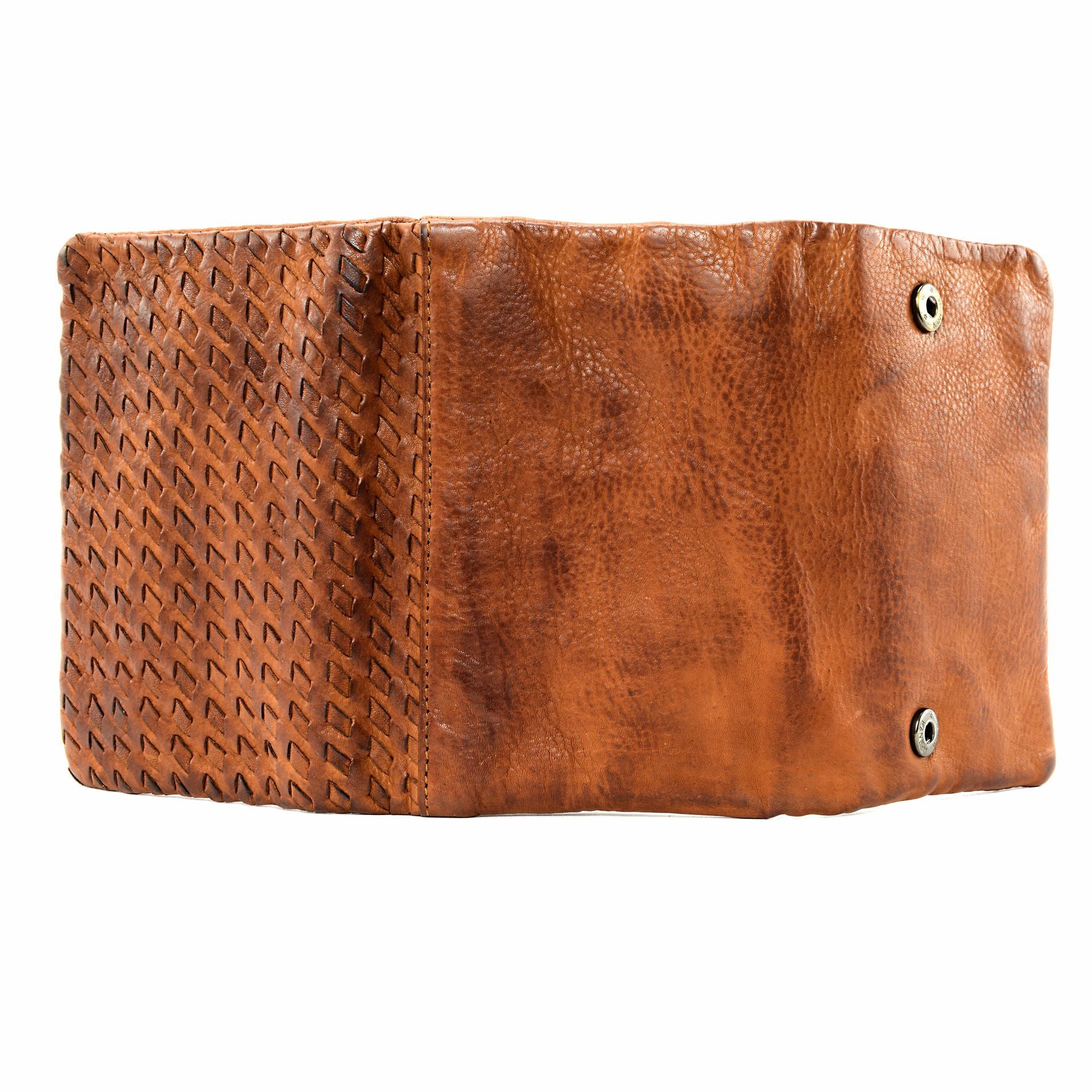 Portefeuille porte-monnaie en cuir tressé ATACAMA Orange patiné