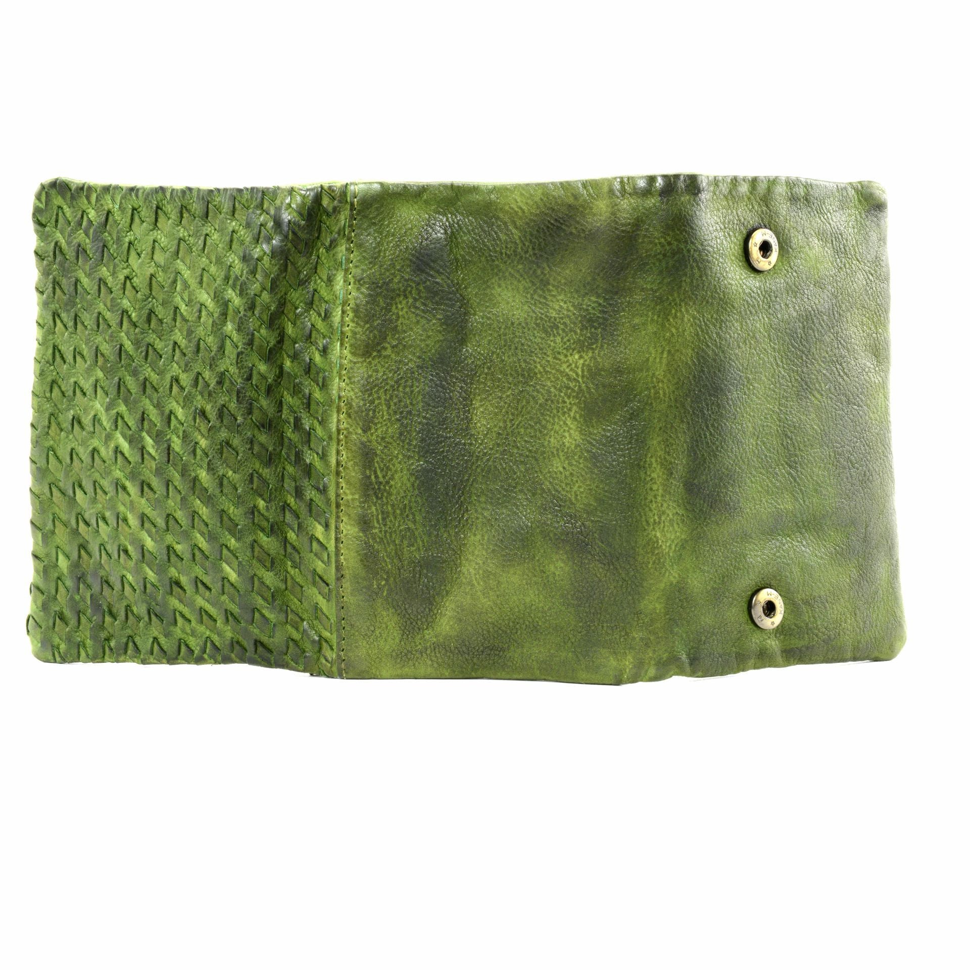 Portefeuille porte-monnaie en cuir tressé ATACAMA Vert intense