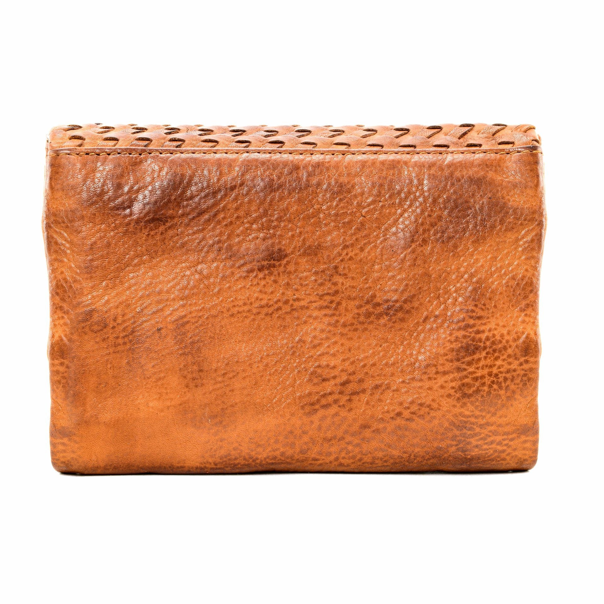 Portefeuille porte-monnaie en cuir tressé ATACAMA Orange patiné