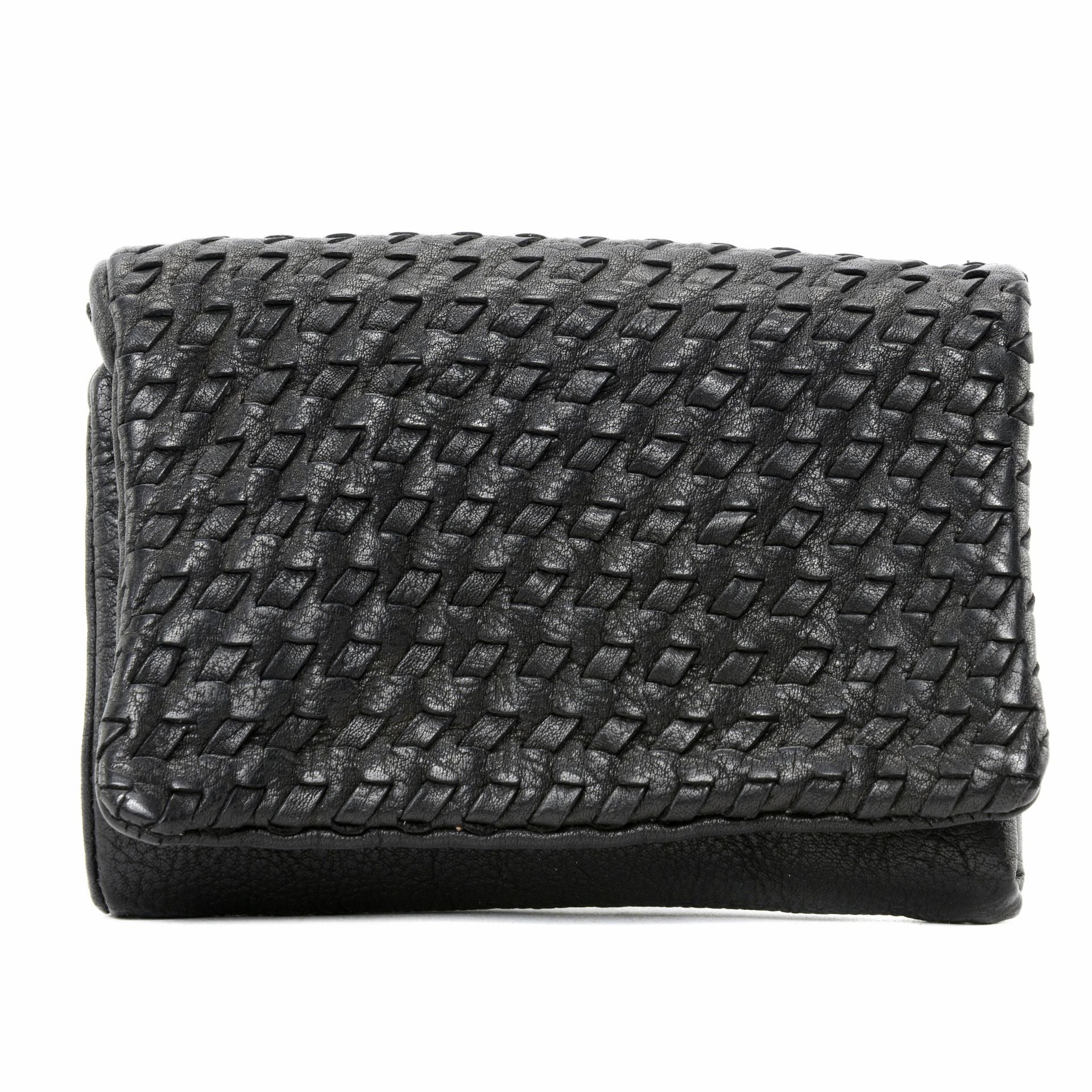 Portefeuille porte-monnaie en cuir tressé ATACAMA Noir