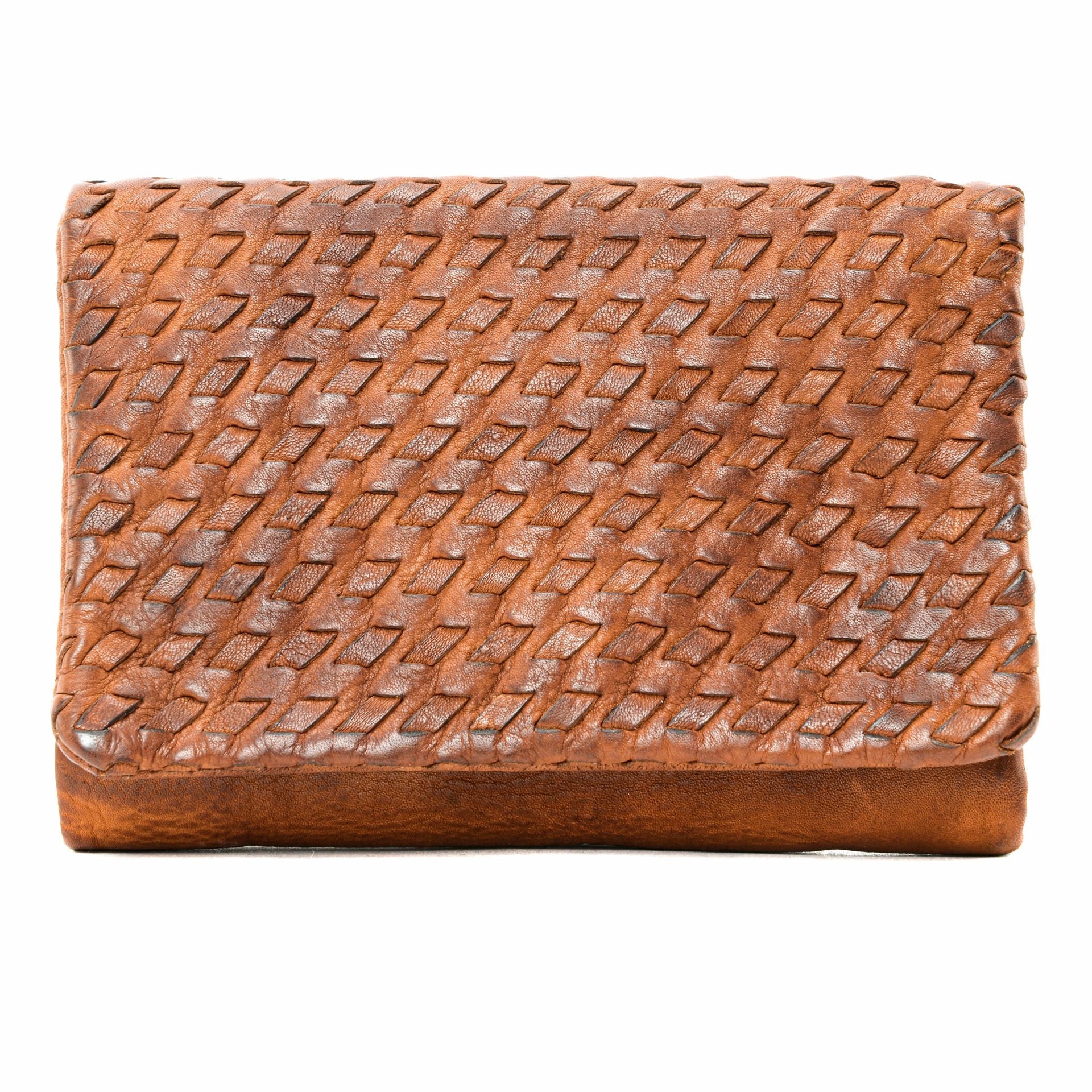 Portefeuille porte-monnaie en cuir tressé ATACAMA Orange patiné