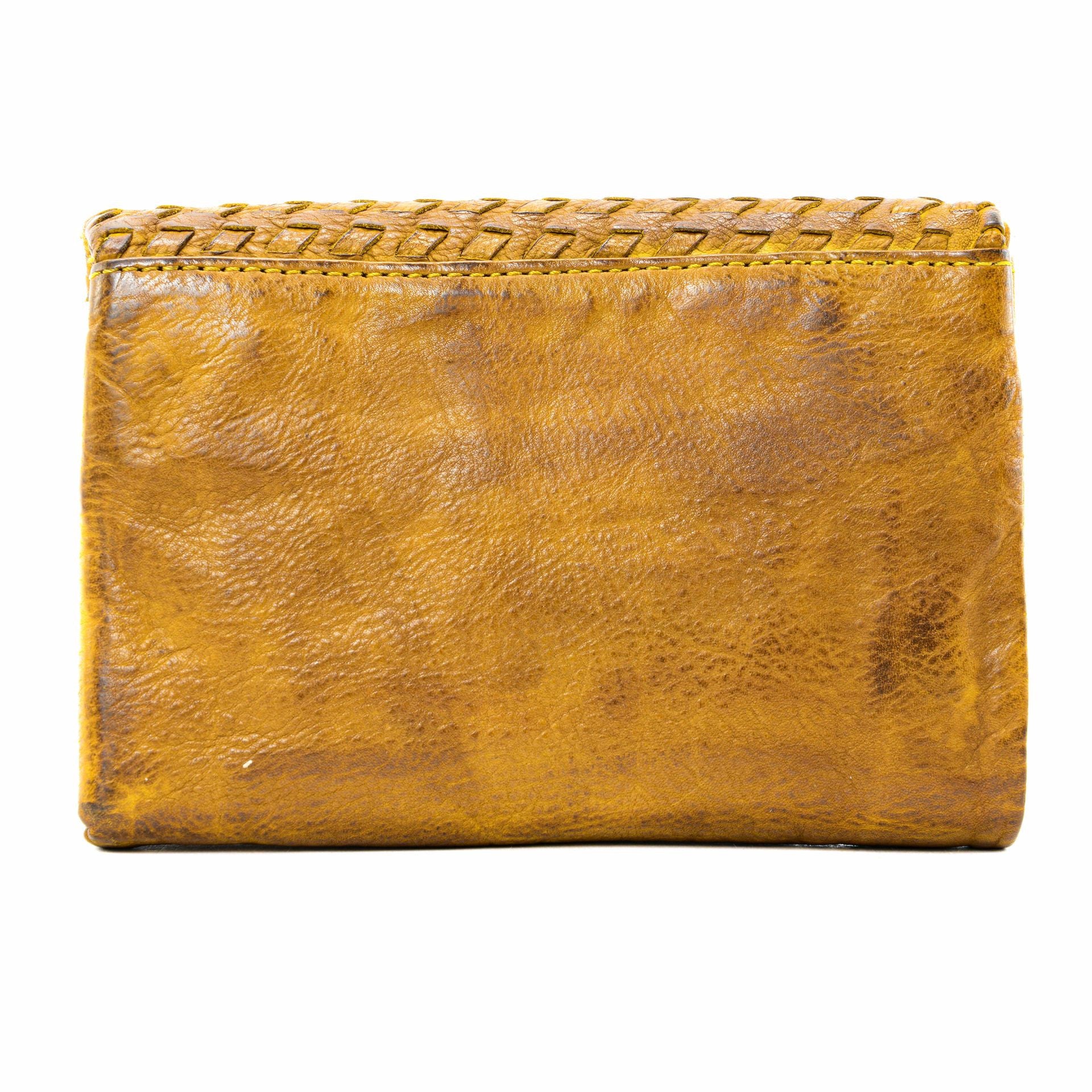 Portefeuille porte-monnaie en cuir tressé ATACAMA Jaune Moutarde
