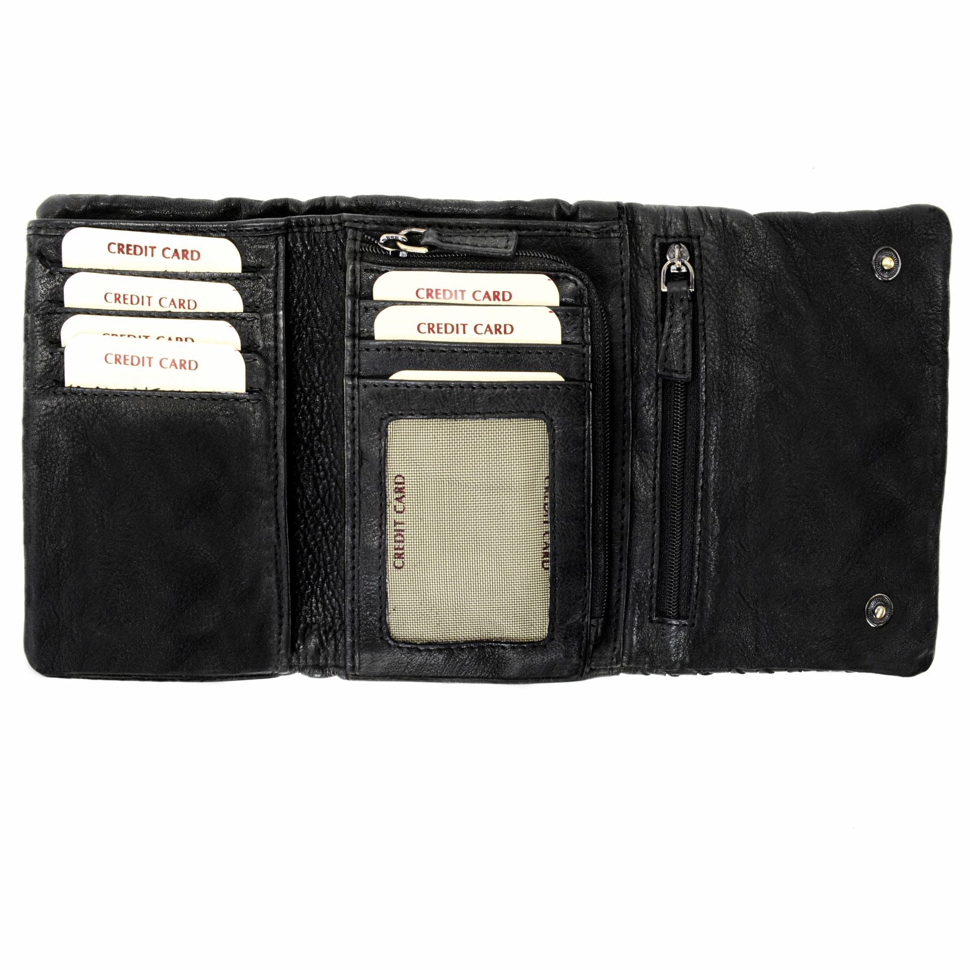 Portefeuille porte-monnaie en cuir tressé ATACAMA Noir